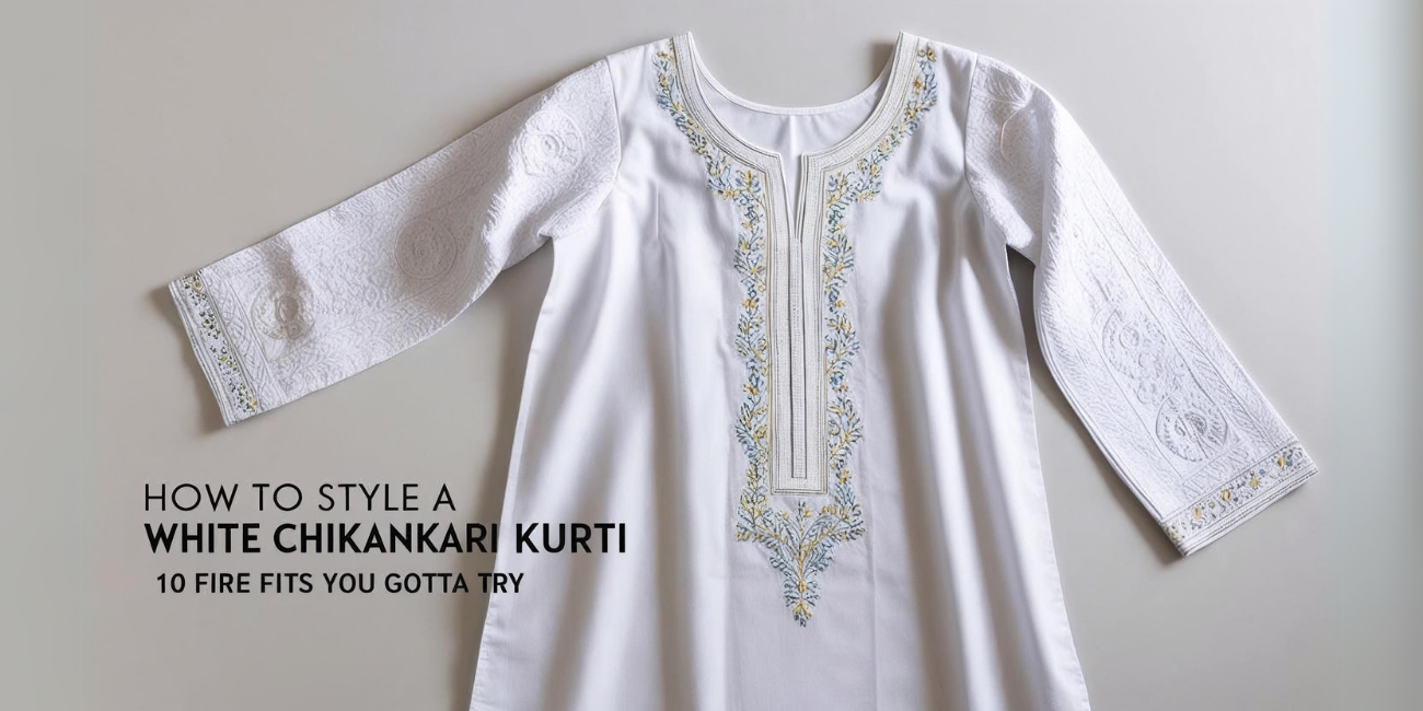 Flat lay of a white chikankari kurta